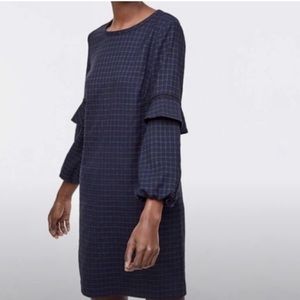 LOFT Ann Taylor tartan plaid bluegreen belle sleeve Christmas holiday dress $129